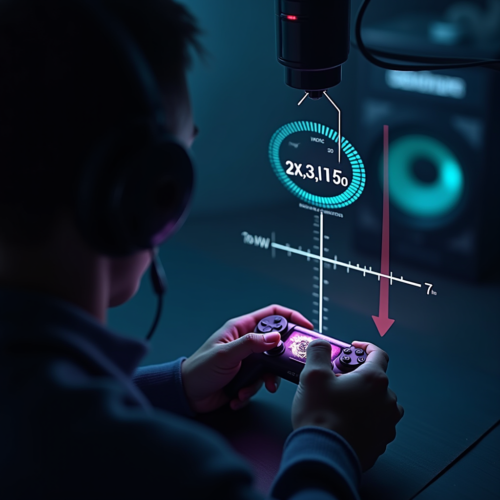 Professional input latency testing setup featuring high-speed camera capturing touch input response time with millisecond precision measurement overlay and gaming smartphone