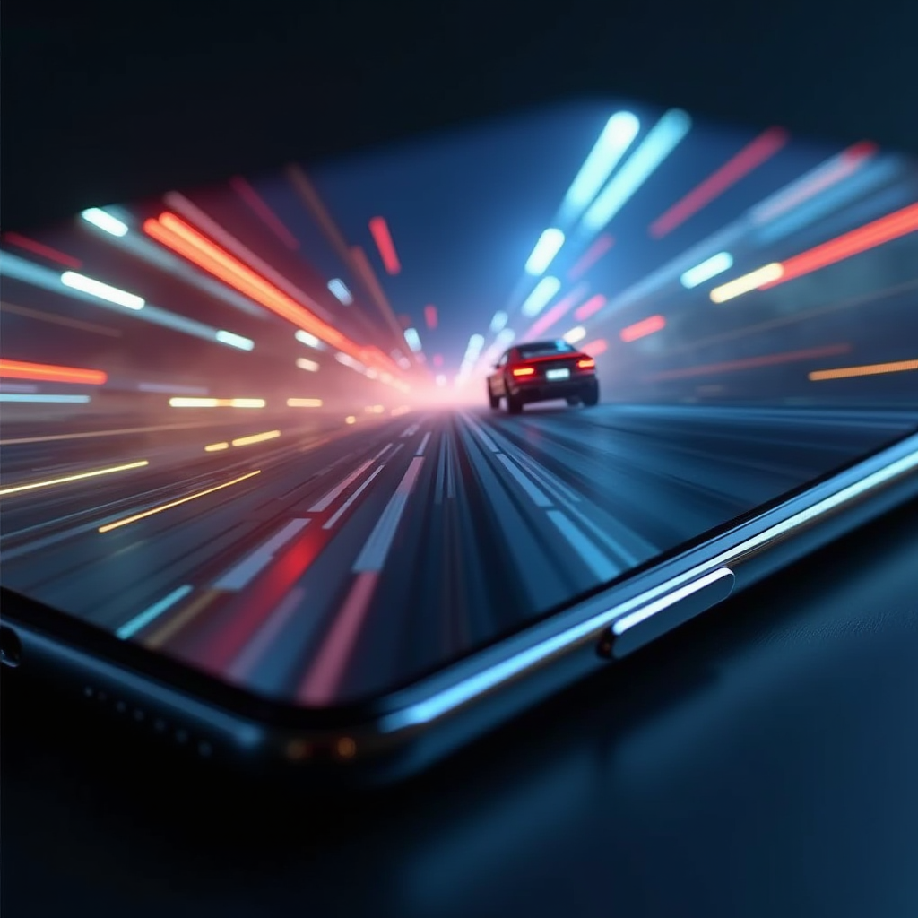 Close-up of smartphone display showing motion blur comparison between 60Hz, 120Hz, 144Hz, and 165Hz refresh rates during fast-paced gaming action with frame time graphs and input latency measurements