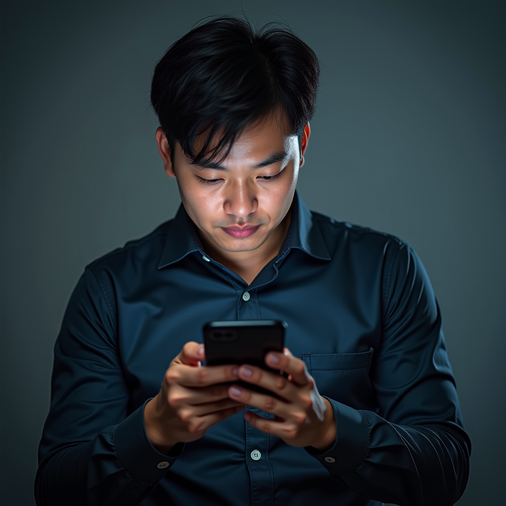 Professional portrait of James Park, Senior Hardware Reviewer, examining smartphone in professional testing environment
