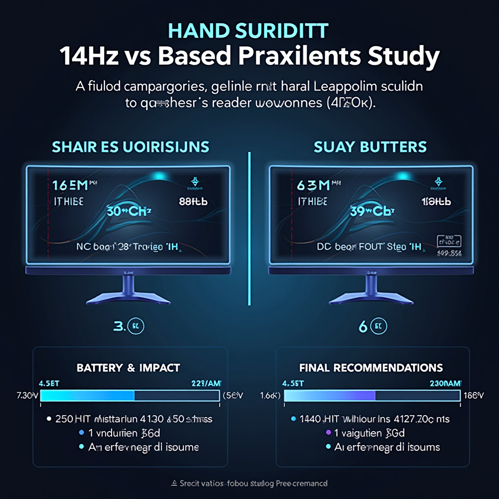 Professional infographic summarizing key findings from the 144Hz versus 165Hz comparison study including performance metrics, battery impact, and final recommendations for different gamer profiles